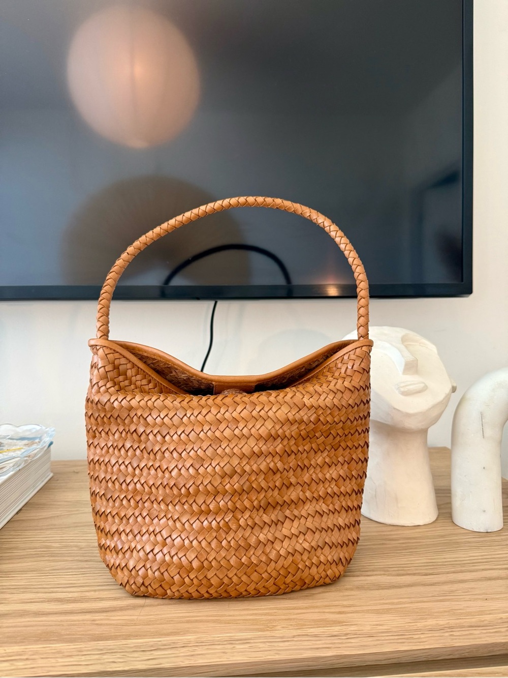 NWT Madewell Woven Leather Shoulder Bag in Cognac Brown - Picture 3 of 9